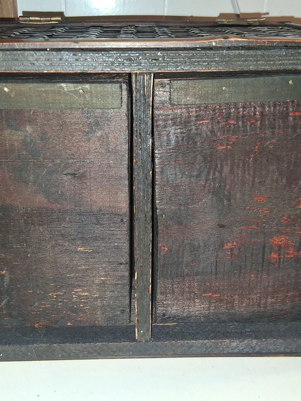Hand Crafted Wood Woven Accent Storage Chest With 2 Drawers in Dark Brown
